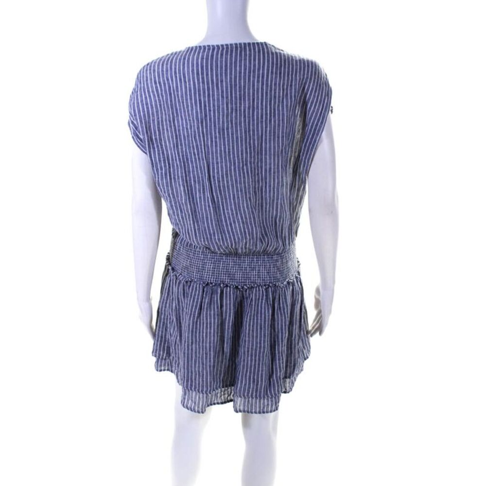 Rails Womens Linen Striped Print Ruched Tiered Empire Waist Dress Blue Size S_3